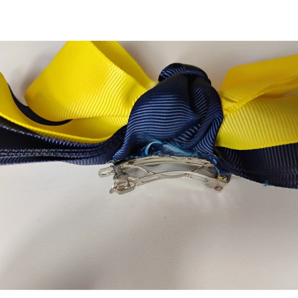 Kids Navy Blue Yellow Ribbon Hair‎ Bow Clip School Spirit Cheer